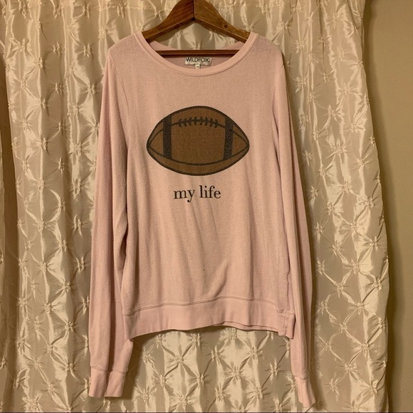 WILDFOX Football My Life Sweatshirt Pullover Baggy Beach Jumper Pale Pink - Picture 2 of 11